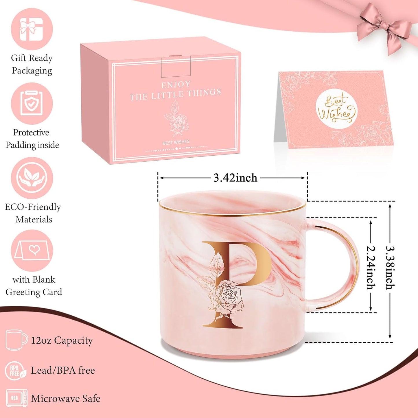 Personalized Gifts for Women Coffee Mug, Initial Customized Gift Monogrammed A-Z Coffee Mug 12 OZ, Christmas Anniversary Birthday Gifts for Women Mom Grandma Friend Sister Wife (P)
