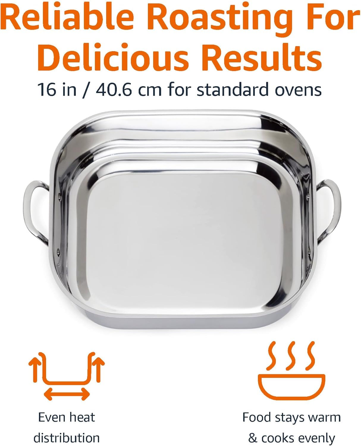 Amazon Basics Stainless Steel Rectangular Roasting Pan with Rack, 16 in