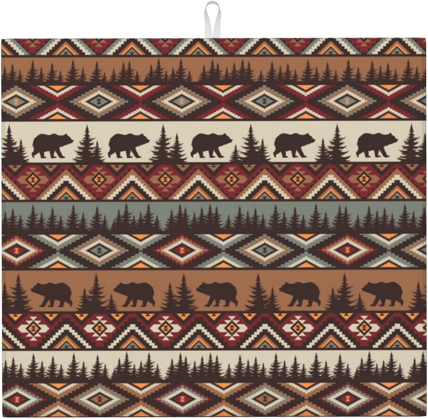 Vintage Rustic Dish Drying Mat for Kitchen Counter Bear Mountain Dish Drainer Rack Mats 16x18 Inch Absorbent Reversible Drying Pad Black