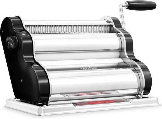 PASTALINDA Classic 260 Pasta Maker Machine, 26 cm Wide Rollers, 9 Thickness Positions, 2 Cutting Positions, Stainless Steel. Includes Reinforced Hand Crank And Two Clamps (Black)