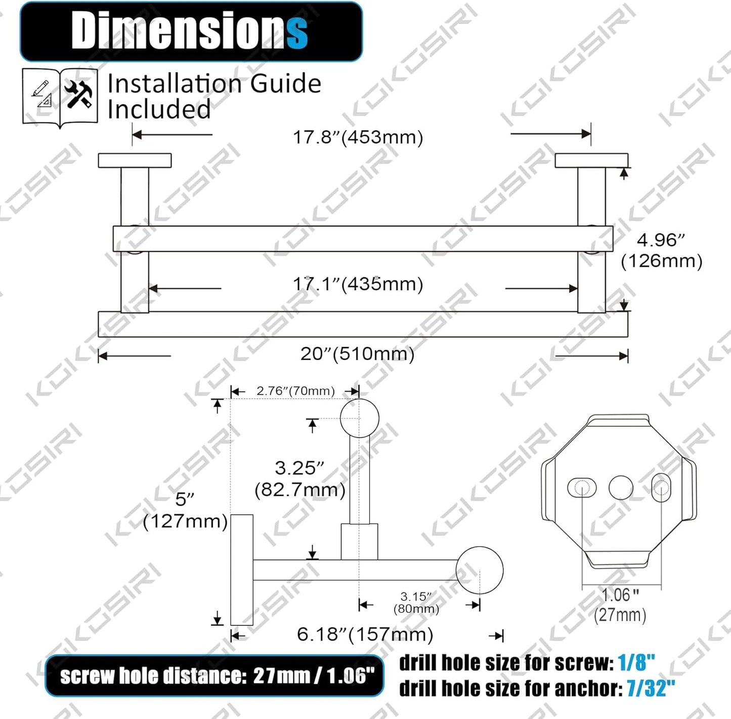 KOKOSIRI Hand Towel Bar 20 Inch Bath Towel Holder Bathroom Racks 50CM for Cabinet Kitchen Rails Brushed Gold Stainless Steel B5009BG-L20