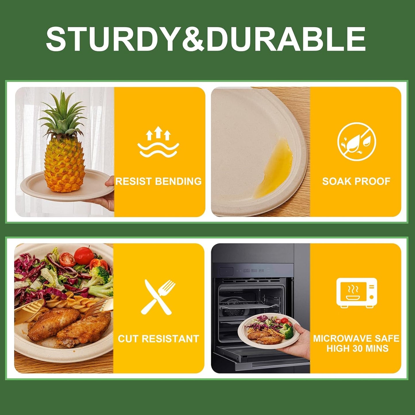 WELLIFE 100% Compostable Paper Plates 9 Inch, 125-Pack Heavy Duty Paper Plates Bulk,Biodegradable Bagasse,Eco-Friendly Disposable Dinner Plate for BBQ,Picnic,Party (BPI Certified,Microwaveable)