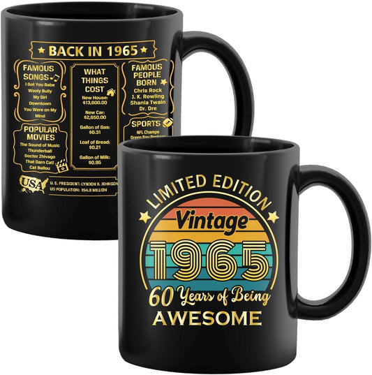 QUPT 60th birthday gifts for men-1964 60th Birthday Mug Gift for Men Women-1964 Old Time Information-60th Birthday Mug- 60 Year Old Birthday Party Decorations, Sixty Birthday Mug