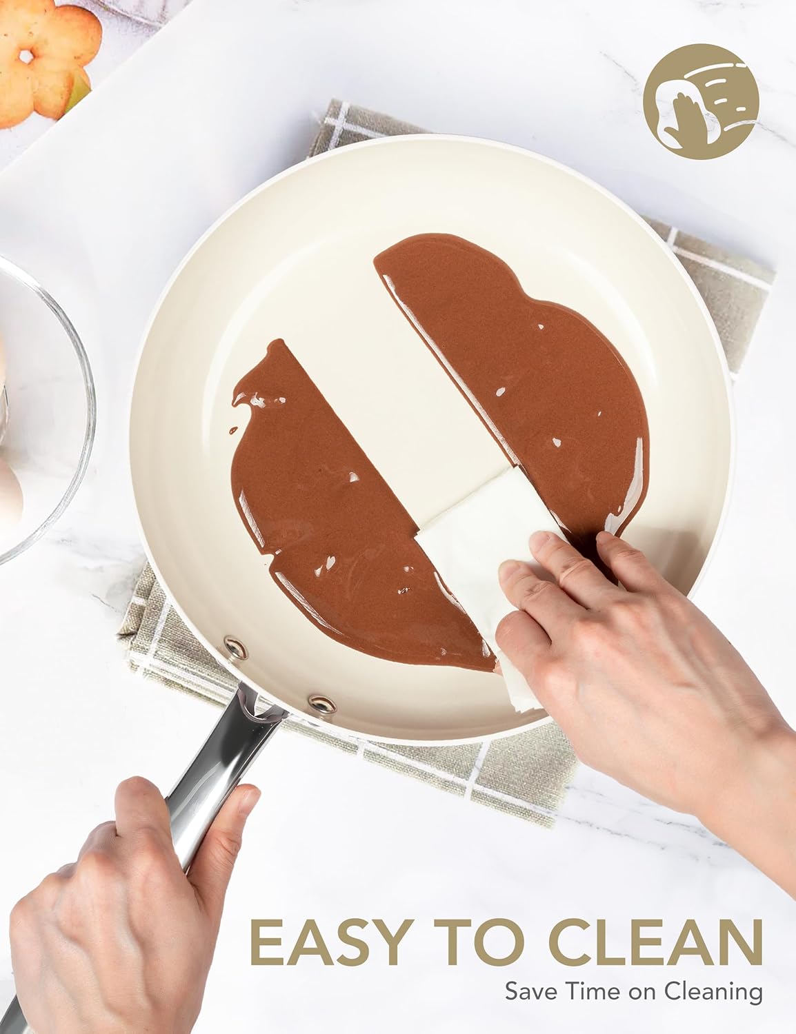 MICHELANGELO Large Frying Pan with Lid, 14 Inch Ceramic Skillet with Nonstick Coating, Healthy Non Stick Fry Pan, Induction Compatible, White