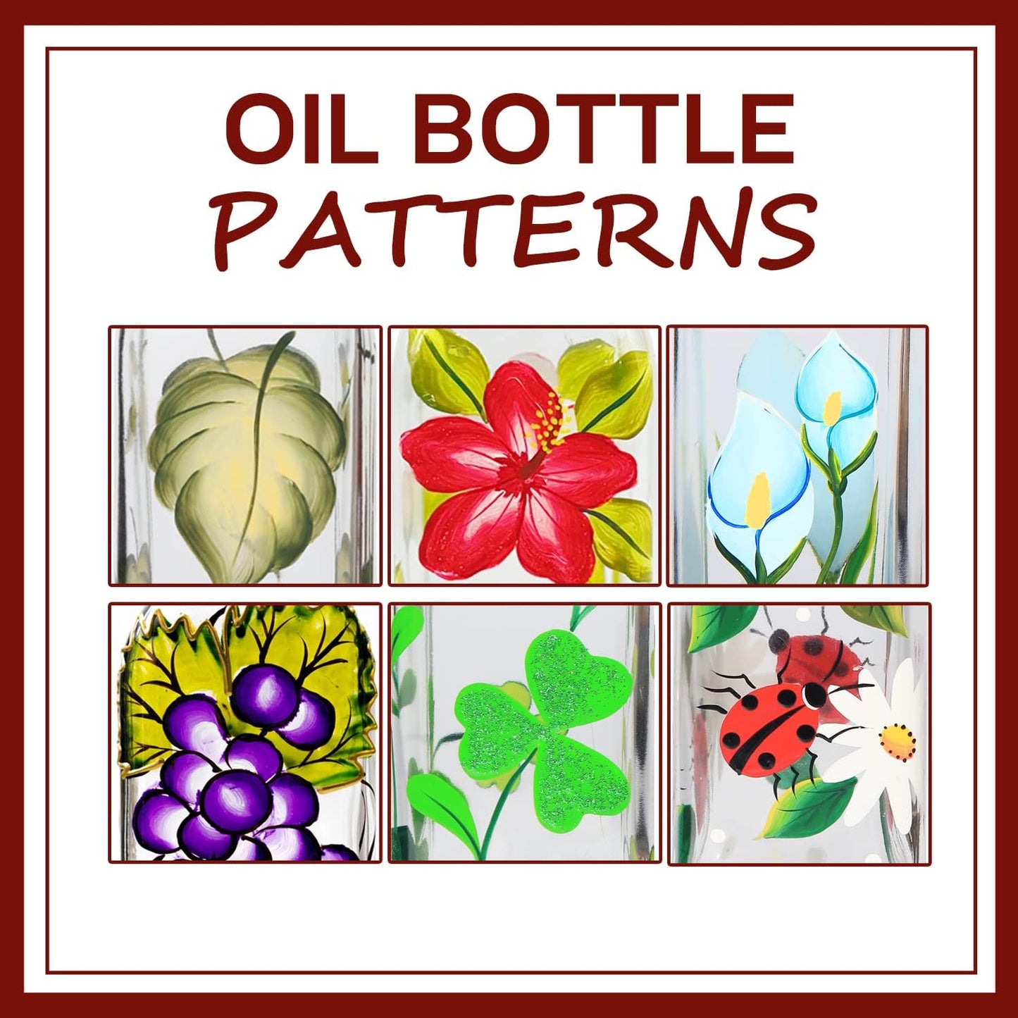 17oz Hand Painted Glass Olive Oil Bottle - 500ml Green Oil & Vinegar Cruet with Pourers - Olive Oil Carafe Decanter for Kitchen (Daisy)