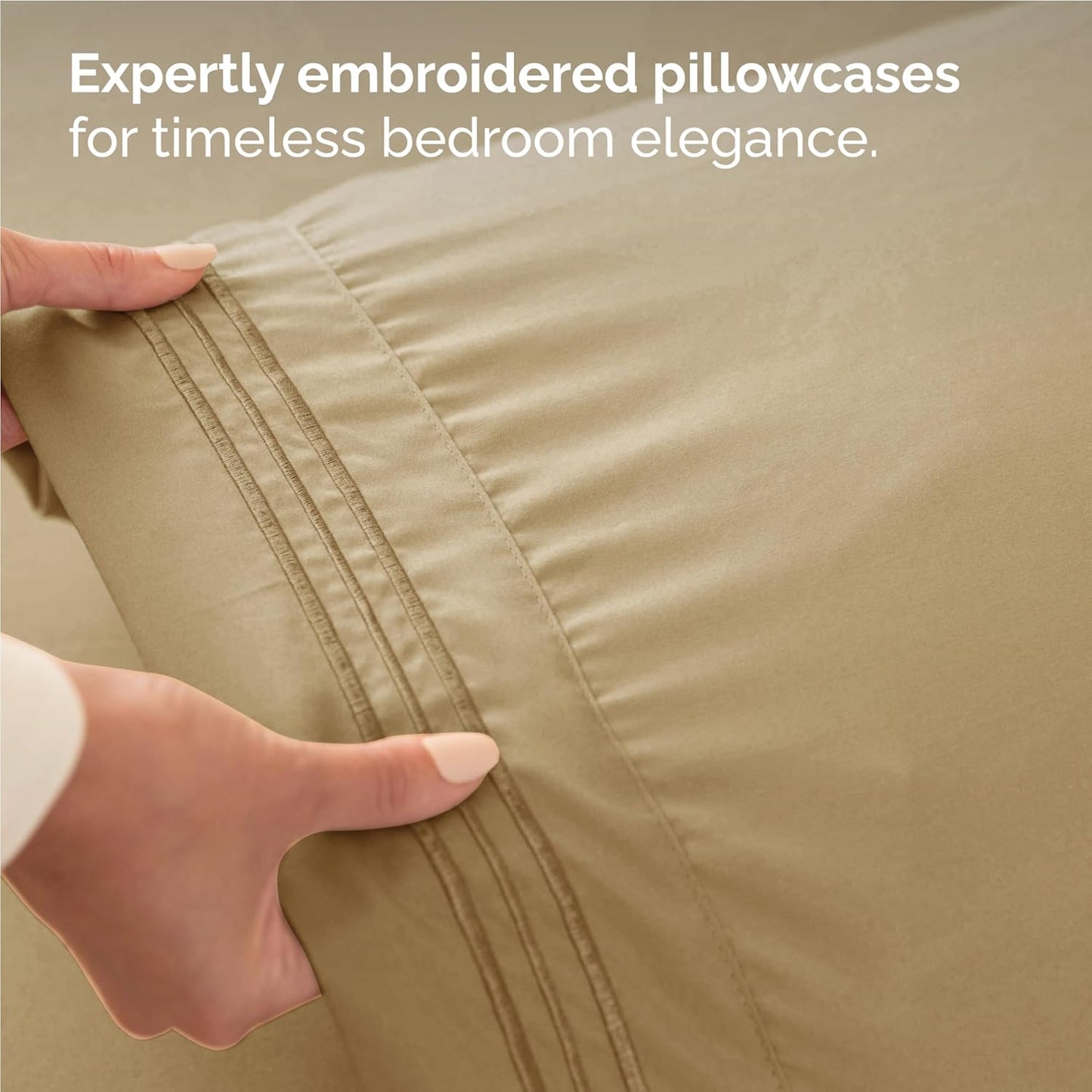 Full Size 4 Piece Sheet Set - Comfy Breathable & Cooling Bed Sheets Set - Hotel Luxury Bedding for Women, Men, Kids, Teens, Boys & Girls - Deep Pockets, Ultra-Soft and Wrinkle Free - Oeko-Tex - Beige