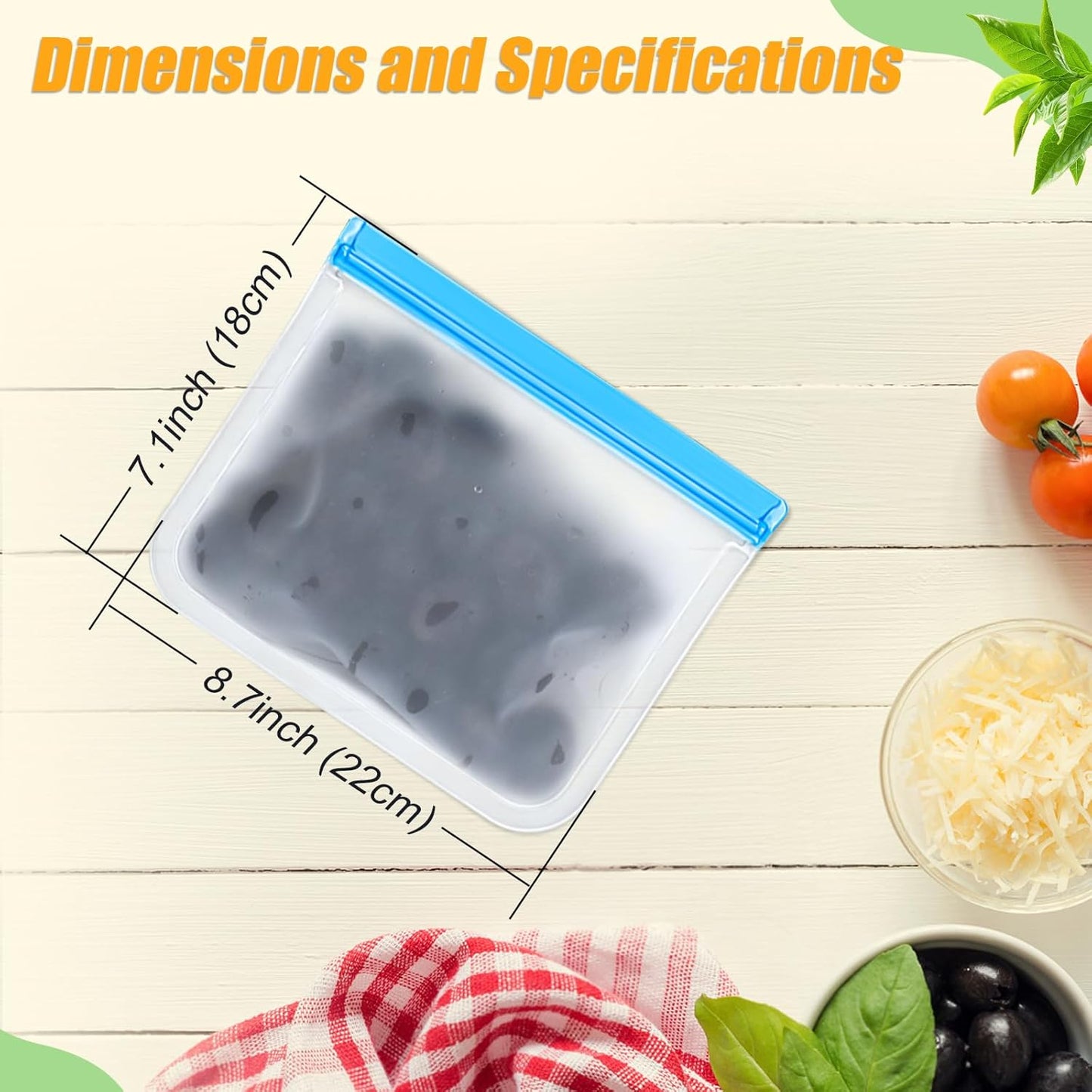 10 Pack Reusable Storage Bags, Dishwasher Safe Reusable Food Storage Bags, Silicone Leak proof Freezer Bag for Lunch, Sandwich, Snack, Marinate Meat, Salad Fruit