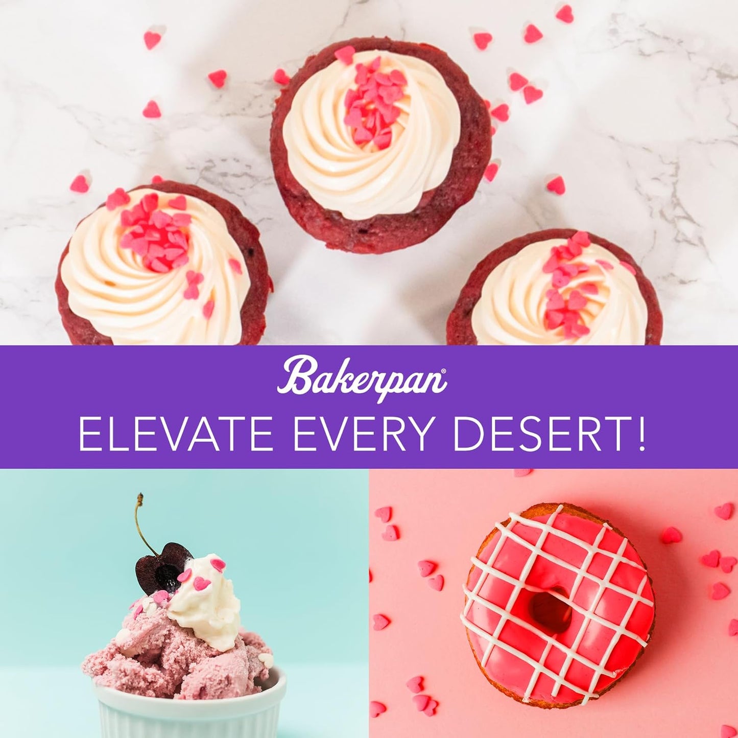 Bakerpan Heart Sprinkles for Baking, 4 Ounces Confetti Red Heart Sprinkles Edible, Made in USA