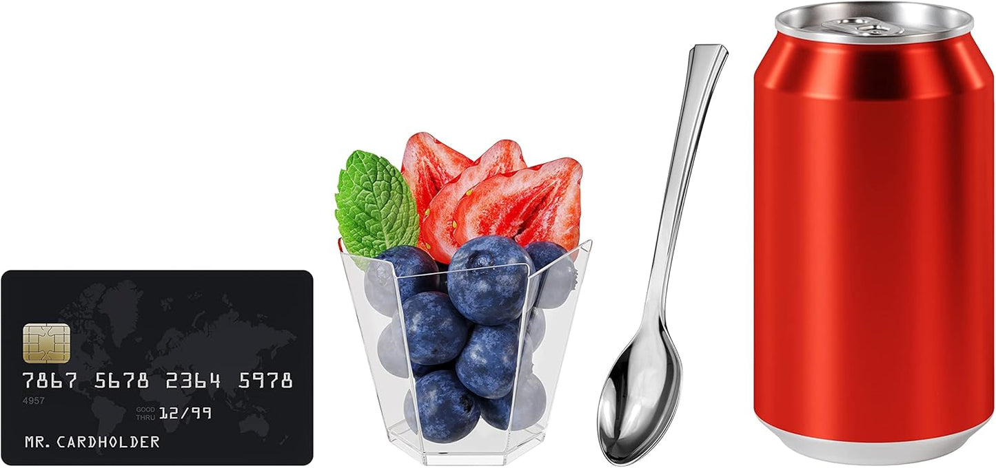 Mini Dessert Spoons - Bulk Pack of 100 Mini Silver Disposable Spoons - 4 Inch Plastic - Bpa Free - Food Safe