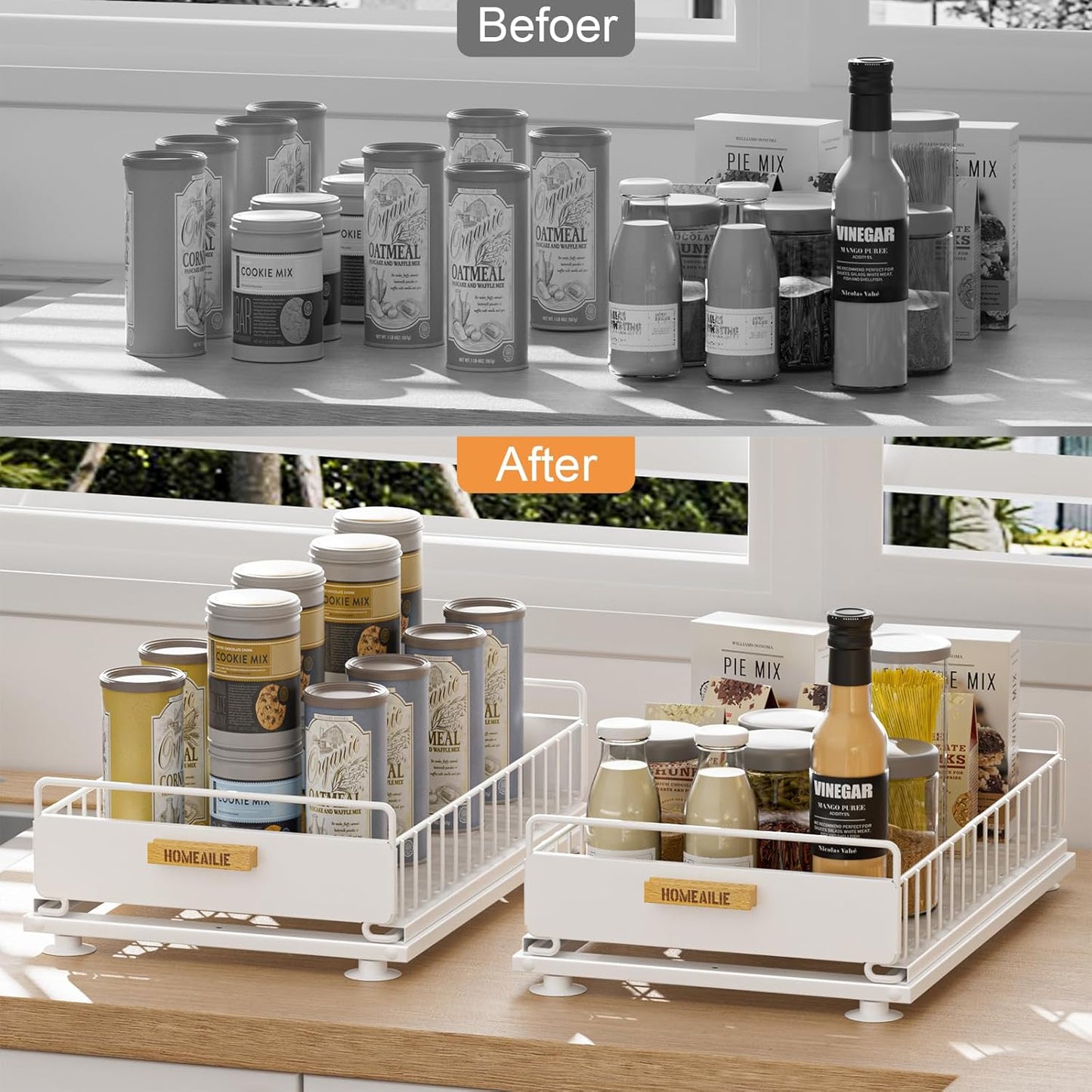 Under Sink Organizer, Single Tier Metal Pull Out Sliding Drawer Shelf for Kitchen Bathroom Cabinet Storage, Sturdy Rack – White