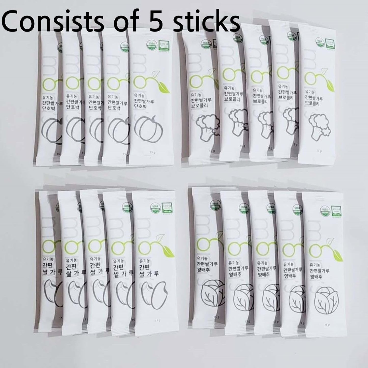 mom's Organic Simple Rice Powder Korean Rice Flour for Soup, Congee (Rice + Cabbage) 15g*5stick/box