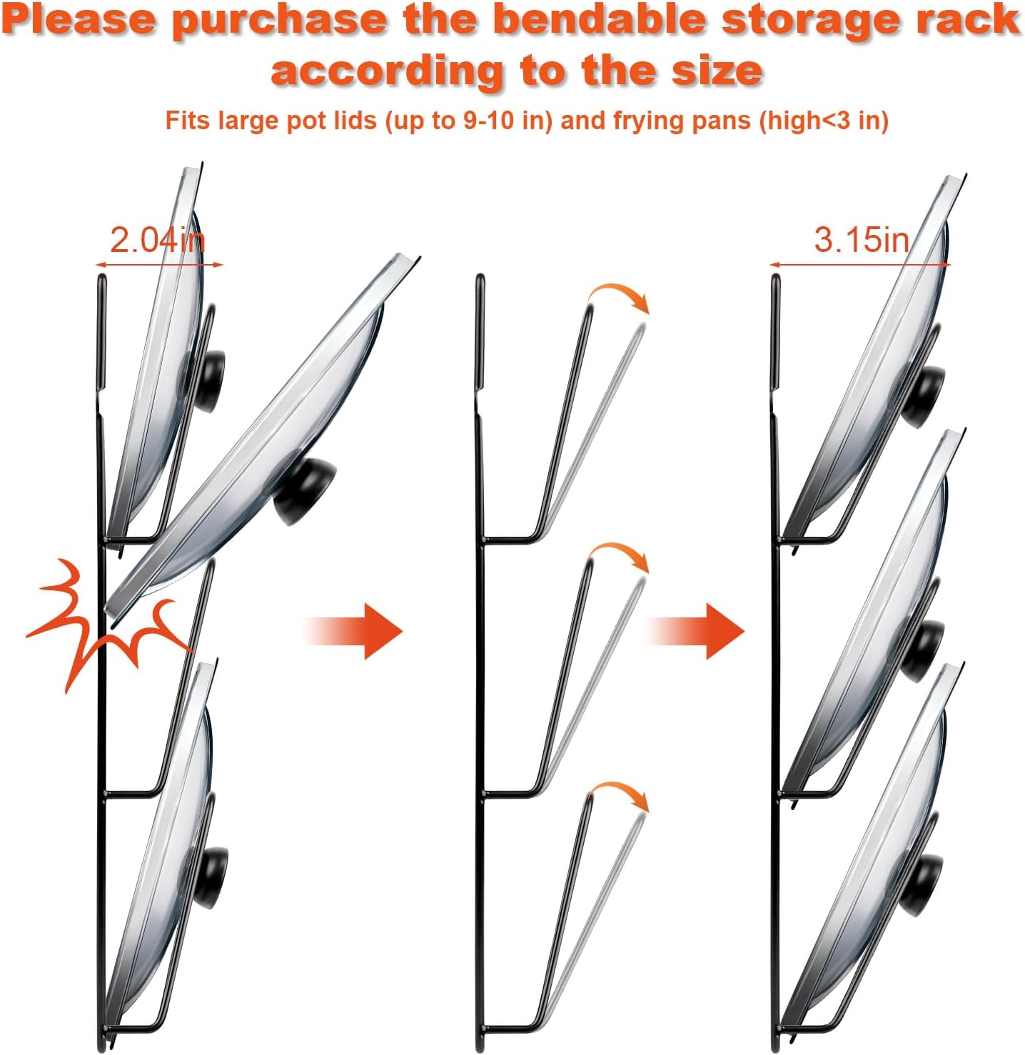 2 Pack Pot-Lid-Organizer, 6-Tier Pots and Pans Lid Organizer Under Cabinet, No Drilling, Rustproof, Lid-Organizers-Inside-Cabinet for Small-Space-Solution & Kitchen Cabinet Organization