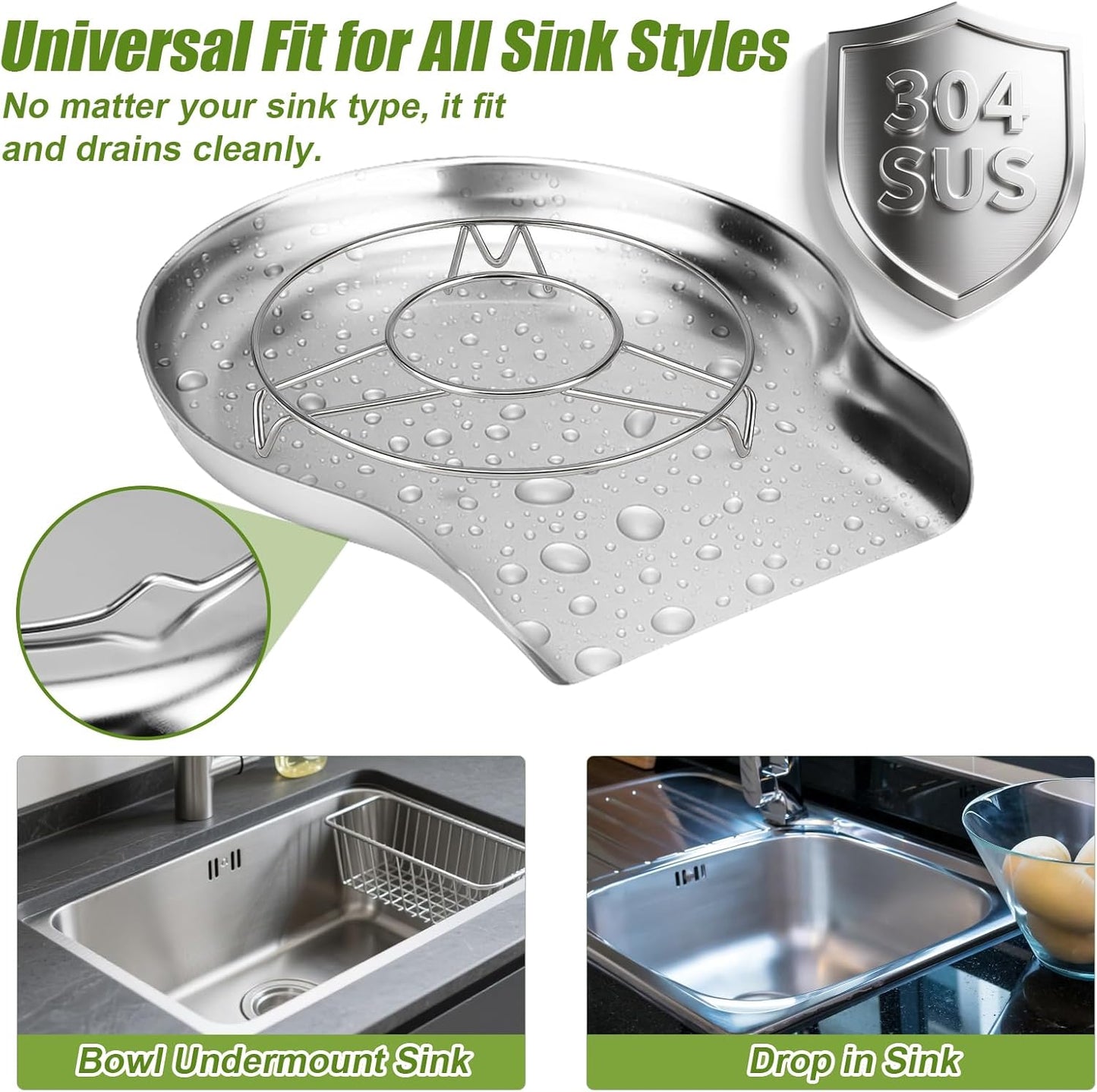 Palksky Colander and Strainer Self Drainer Base Plate Stainless Steel for Kitchen, Metal Countertop Draining Tray for Pasta Rice Noodle Fruit Veggie Food Strainer & Ceramic Colander