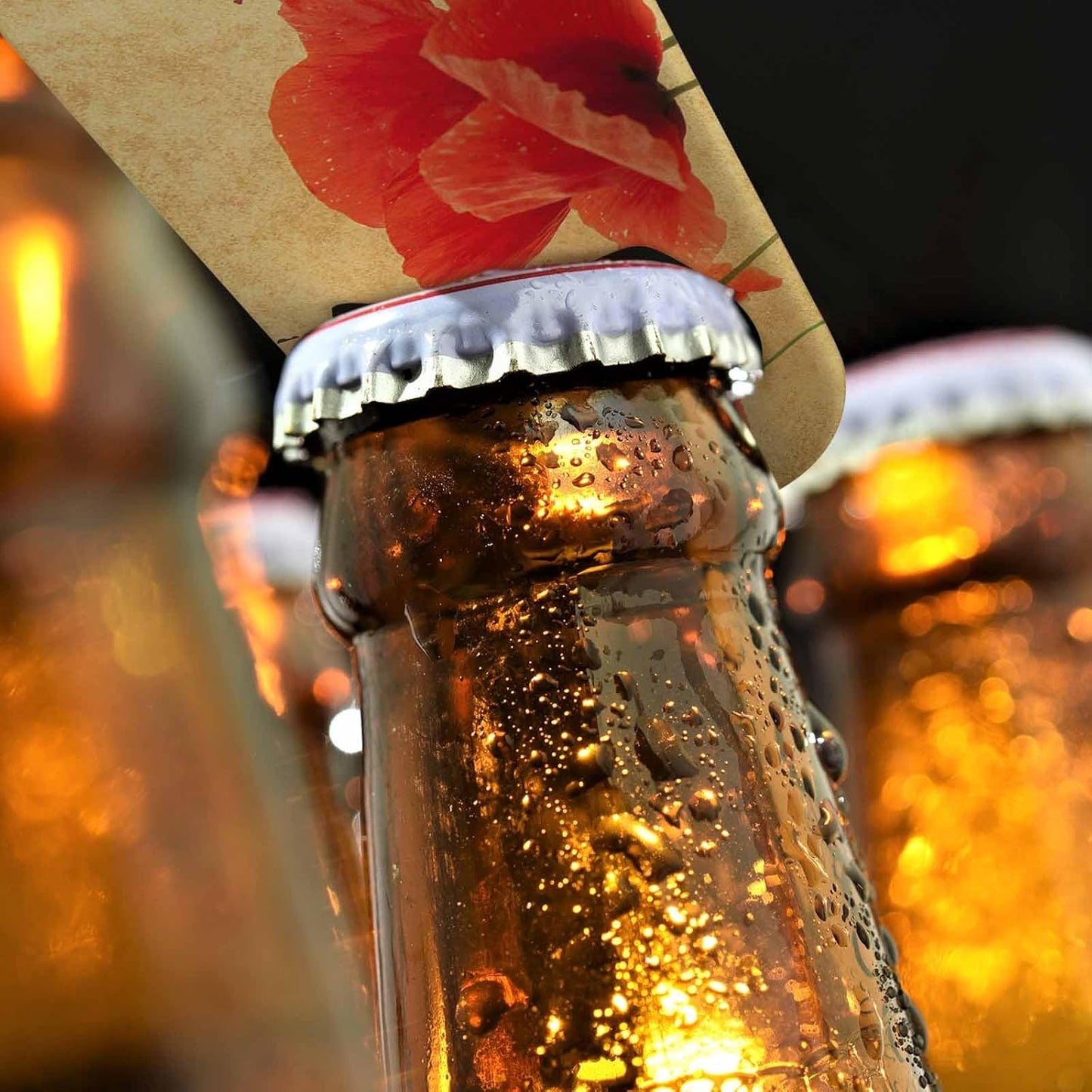 Red Poppies Flower Stainless Steel Bottle Opener Vintage Textures with Field Flower Rose Plant Nature Grass Flat Beer Bottle Opener Keychain for Home Kitchen Bar Restaurant Party Birthday Gift