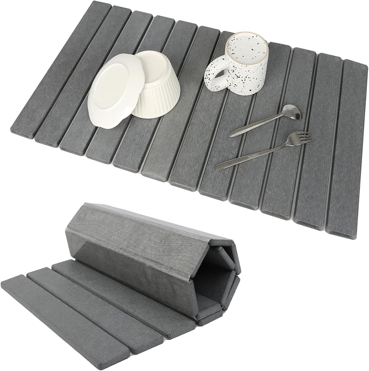 Stone Drying Mat for Kitchen Counter, Stone Dish Drying Mat Foldable, Super Absorbent Diatomaceous Earth Quick-drying Draining Mat for any Kitchen Countertop (Dark Gray B, 23.6”x15.4”)