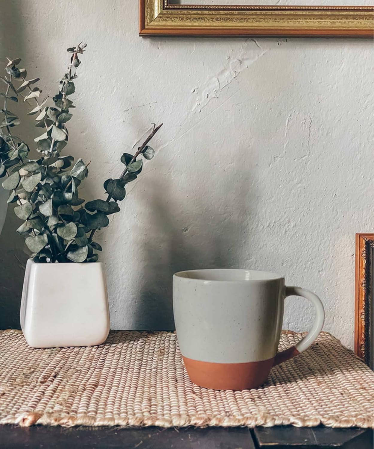 Mora Ceramic Large Latte Mug Set of 4, 16oz - Microwavable, Porcelain Coffee Cups With Big Handle - Modern, Boho, Unique Style For Any Kitchen. Microwave Safe Stoneware - Earl Grey