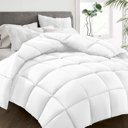 HYLEORY All Season California King Size Bed Comforter - Cooling Goose Down Alternative Quilted Duvet Insert with Corner Tabs - Winter Warm - Machine Washable - White