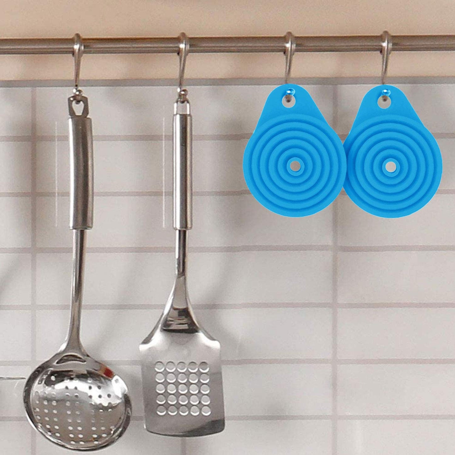 Funnels for Kitchen Use, Food Grade Silicone Collapsible Kitchen Funnel (Blue)