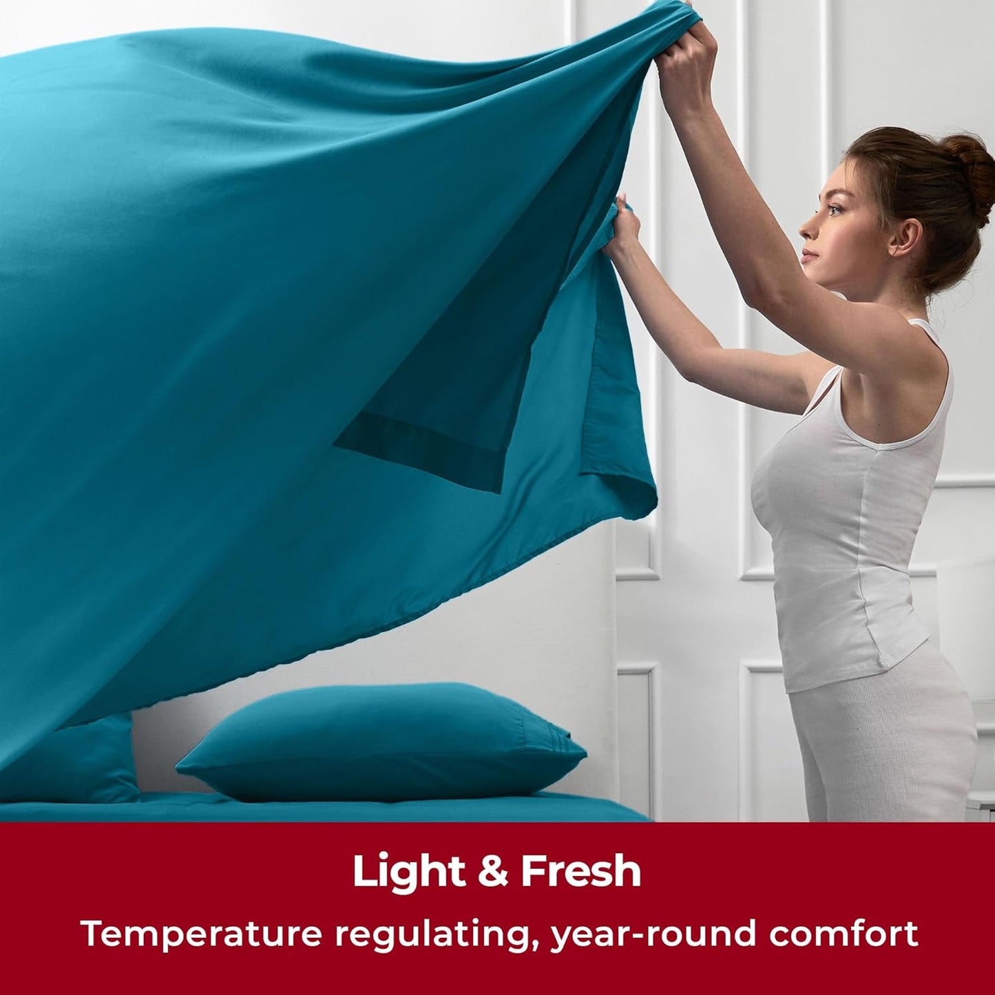 Mellanni Twin XL Sheets Set - 3 PC Iconic Collection Bedding - Hotel Luxury, Extra Soft, Cooling Bed Sheets - Wrinkle, Fade, Stain Resistant (Twin Extra Long, Teal)