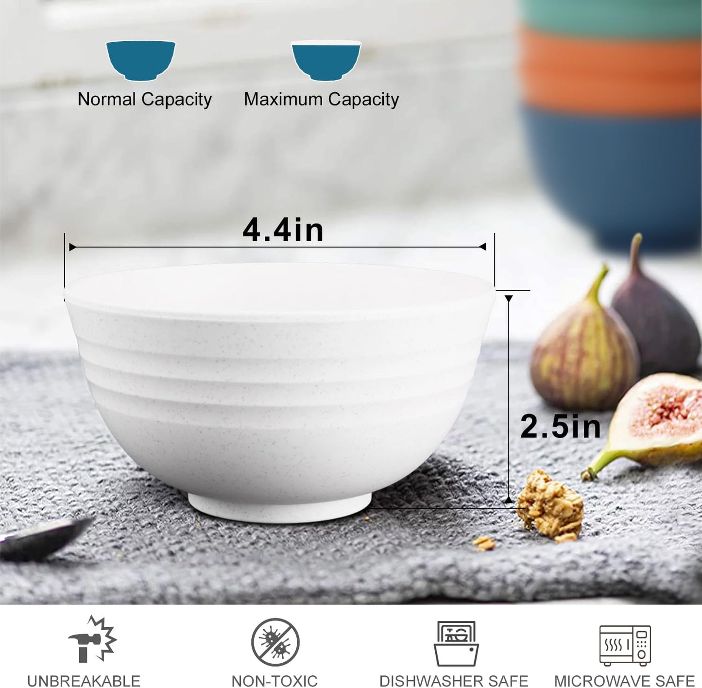 Wheat Straw Snack Bowls 10oz Set of 8 - Unbreakable Dessert Bowl for Kids - Small White Bowls for Ice Cream,Snack and Fruits - Microwave & Dishwasher Safe Mini Appetizer Bowl Sets - White