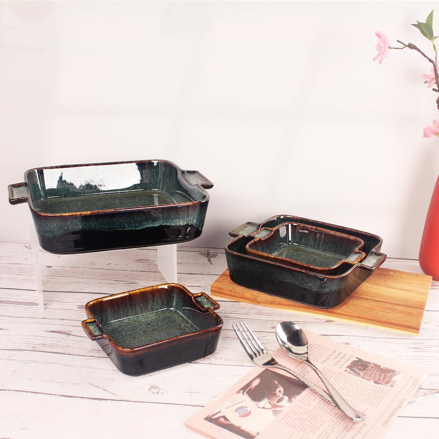 Ceramic Casserole Baking Dish, 2 Quarts Baking Dish for Oven, Lasagna Pans, Oven Safe Durable Bakeware for Kitchen Home Decor, Banquet and Dinner, Square 1 pieces, 9.5 x9.5 Inch