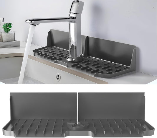 Silicone Kitchen Sink auto Drain Organizer, Kitchen countertop and Sink Splash Guard.Kitchen Sponge Rack and organizing Shelf，Suitable for Cleaning Tools, dispensers, Bottles, Cups (Gray)