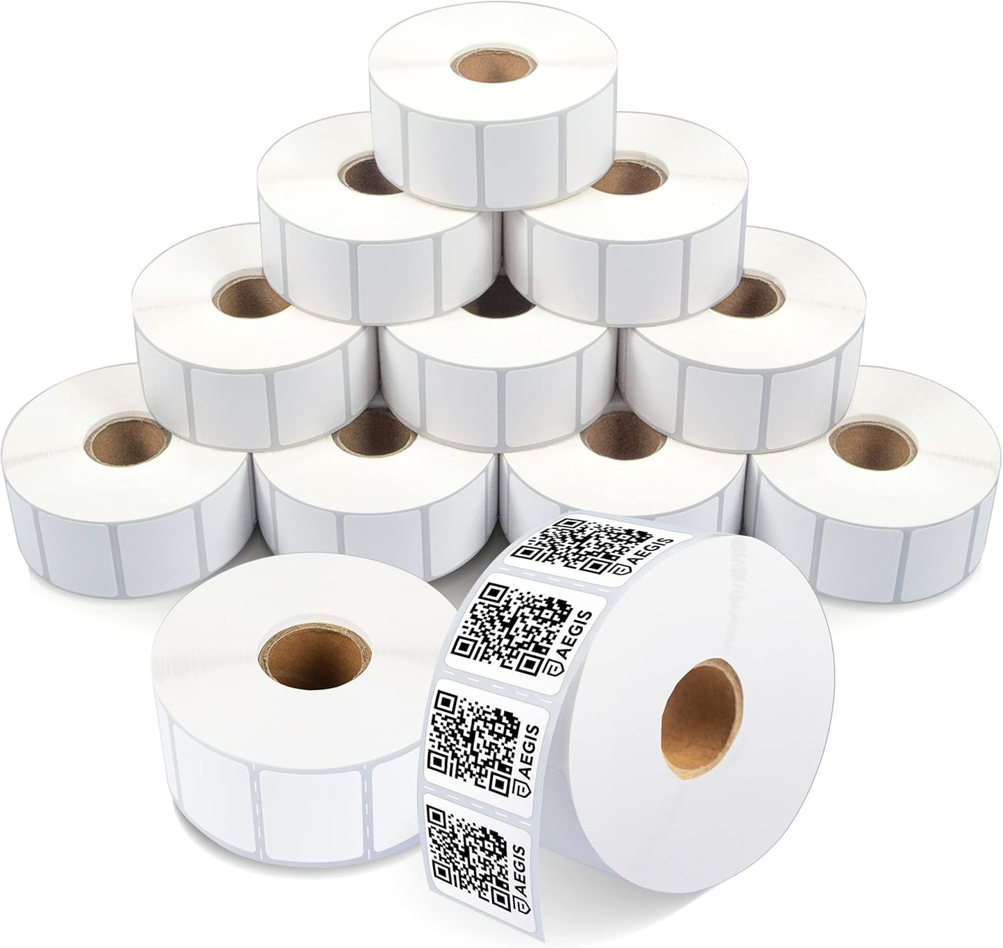 Aegis Adhesives - 1 ¼” X 1” Direct Thermal Multipurpose Labels for QR Codes, Price Tags, Perforated & Compatible with Zebra Desktop Printers - NOT Rollo Compatible (12 Rolls, 1300/Roll)