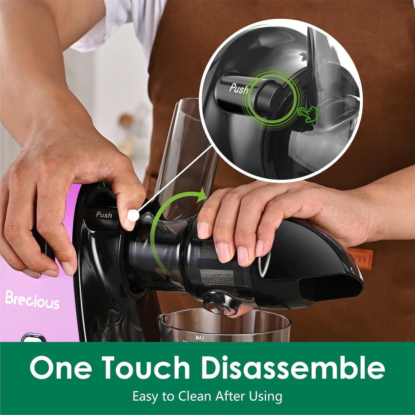 Slow Masticating Juicer,Brecious Cold Press Juicers with 2 Speed Modes & Quiet Motor,Juicers Machines Vegetable and Fruit with Reverse Function,Celery Juicer,BPA-Free,Easy to Clean (Purple）