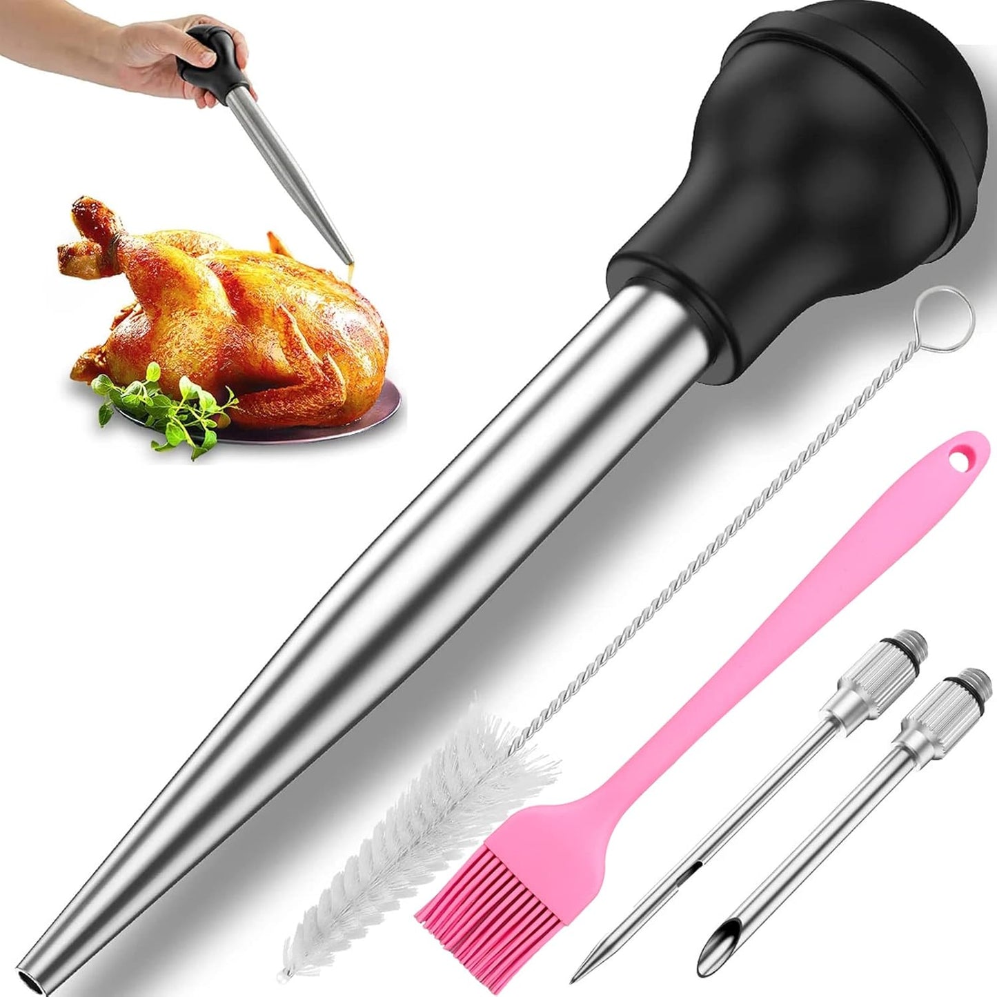Stainless Steel Turkey Baster Baster Syringe for Cooking, Meat Injector Syringe
