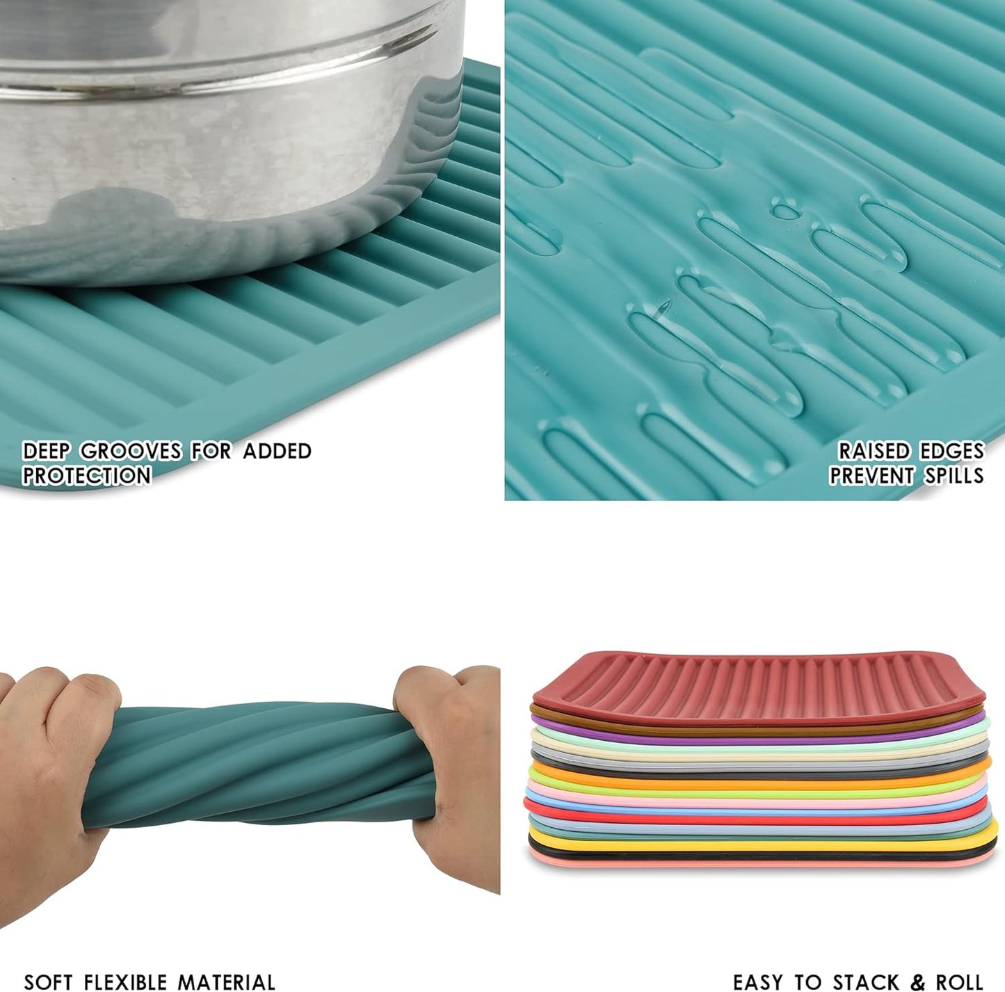 Smithcraft Silicone Trivet Mat for Hot Pans and PotsS Hot Pads Counter Mat Heat Resistant Table Dish Drying Mat or Placemats 2 Pack,Size:9x12 Inch, Color: Yellow,Shape:Rectangular