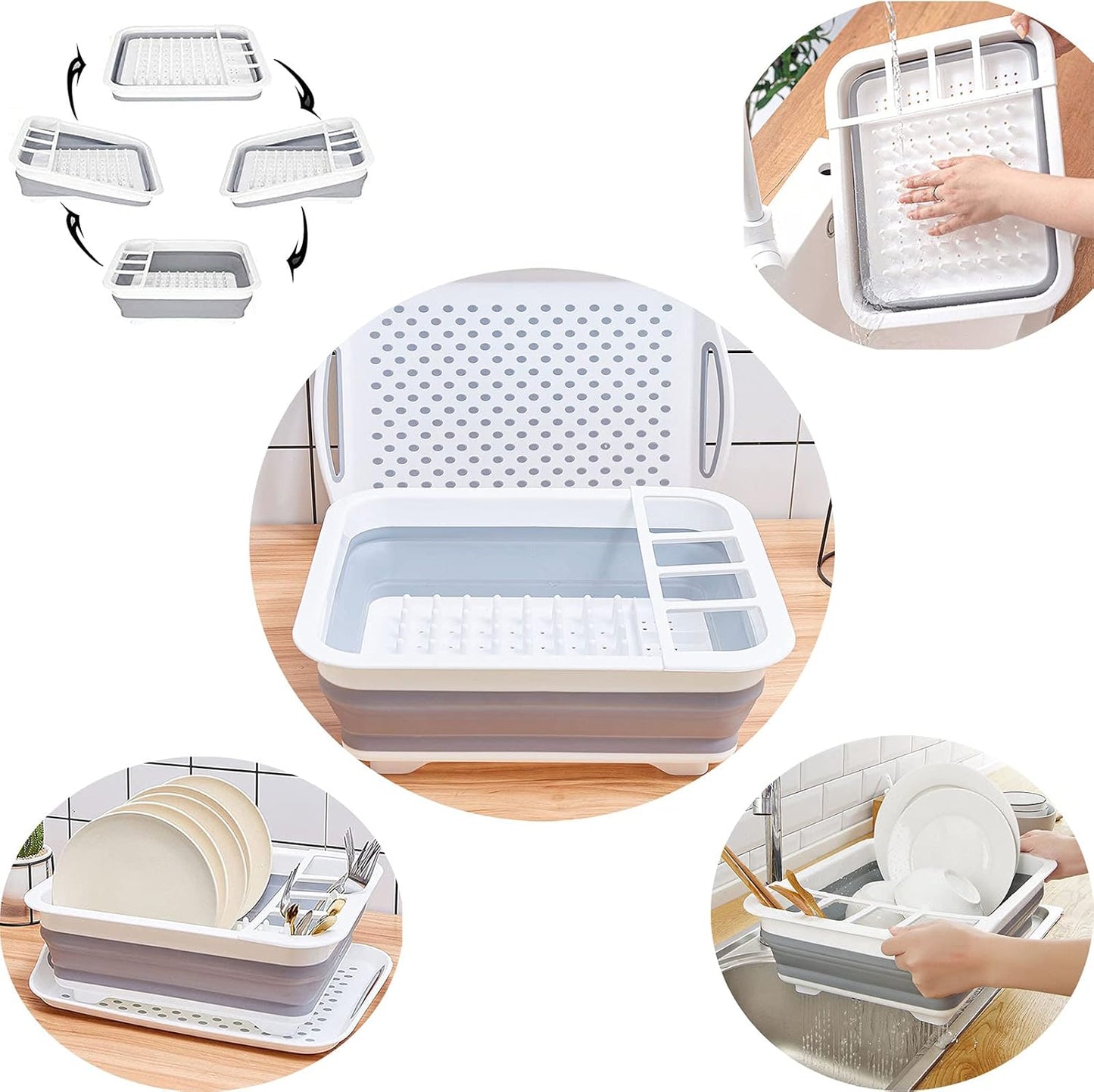 YunTeng Collapsible Dish Drying Rack and Drainboard Set Portable Camp Dish Drainer Dinnerware Organizer Dish Rack Foldable Dying Dish Storage Rack for Kitchen Counter RV Camping Accessories