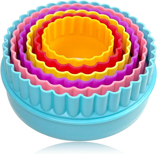 Cookie Biscuit Cutter Set, Two Side Cookie Cutters Plastic Set Multi-size Cake Fruit Vegetable Shapes Cutter Random color (Round Shaped, 6 Pack)