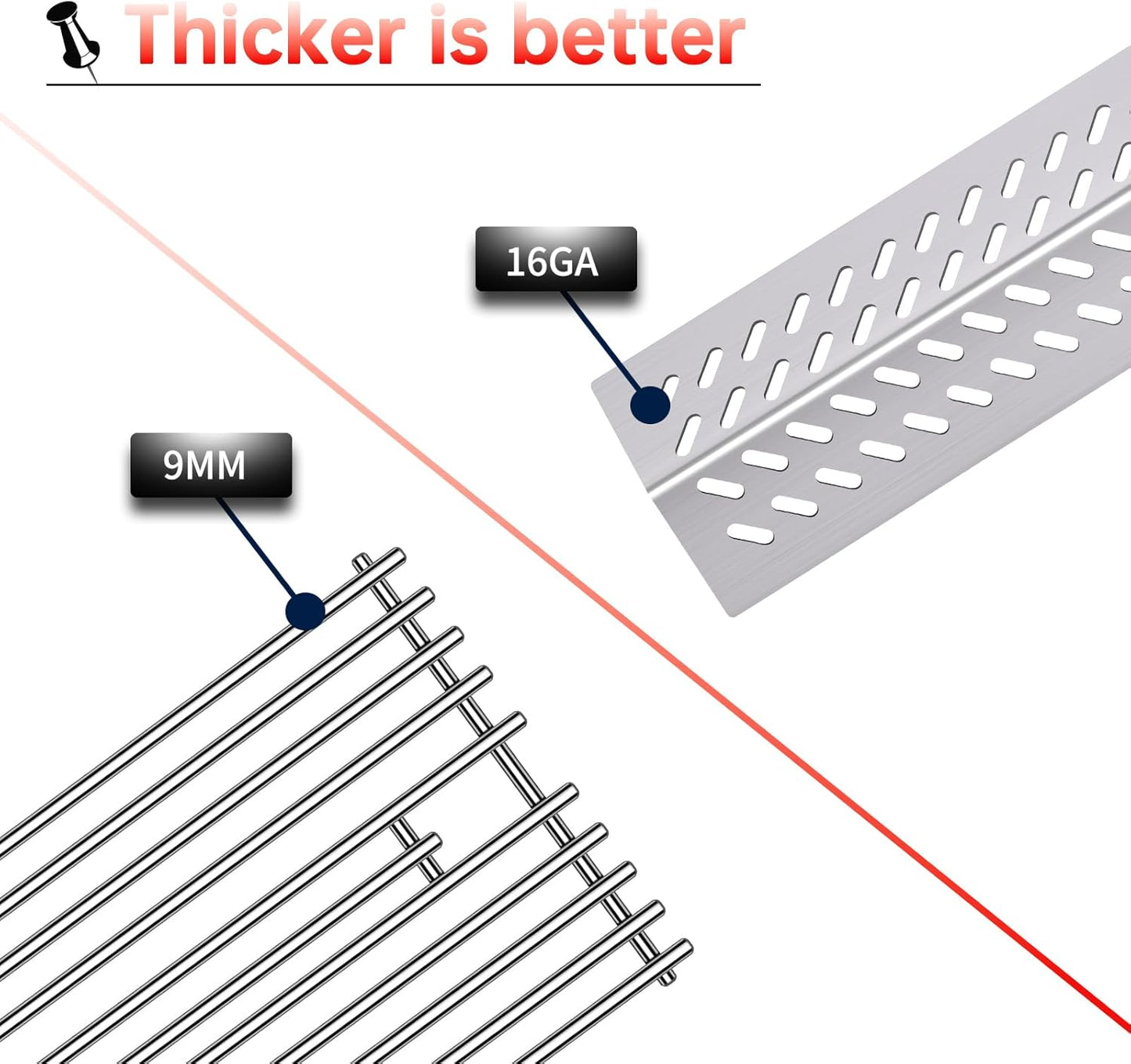 9MM 16517 Grill Grates 16GA Grill Heat Plates for 16631 16520 Bull Grill Replacement Parts, BBQ Bull Brahma 5 Burner 57568, 57569, 57568CE, 57568AGA, 57569CE, 57569AGA, Stainless Steel Grids