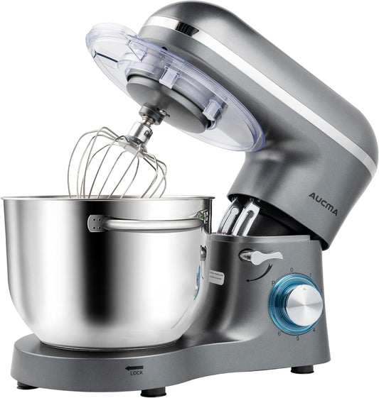 Aucma Stand Mixer,6.5-QT 660W 6-Speed Tilt-Head Food Mixer, Kitchen Electric Mixer with Dough Hook, Wire Whip & Beater (6.5QT, Gray)
