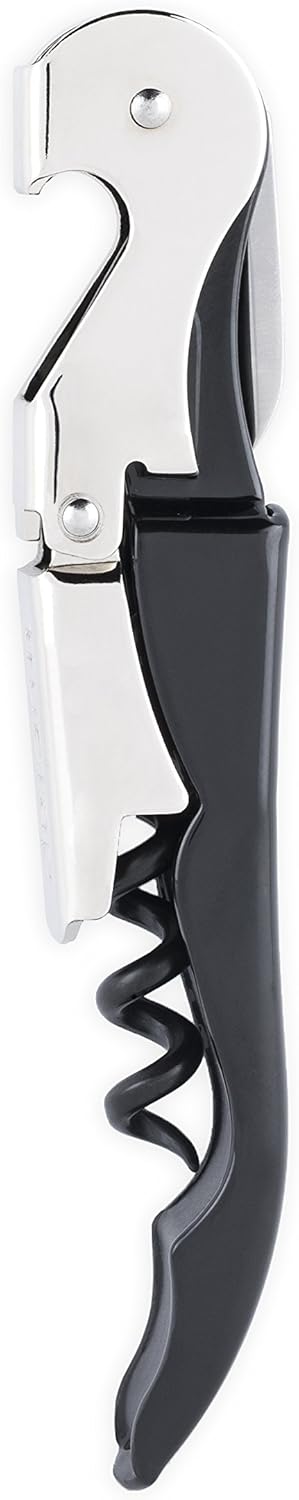 True Brands TrueTap Double Hinged Waiters Corkscrew, Top-notch Stainless Steel Opener with Foil Cutter Built to Last Wine Key Black Silver, Set of 1
