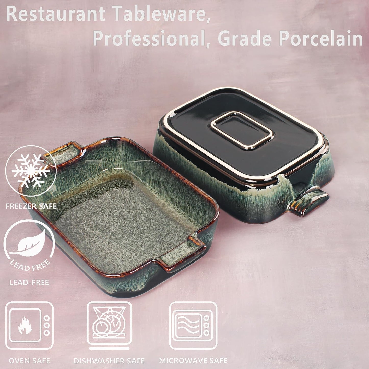 Ceramic Casserole Baking Dish 2.5 Quarts, for Baking Dish Lasagna Pans, Oven Safe Durable Bakeware for Kitchen Home Decor, Banquet and Dinner, Rectangular 1 pcs 12 x 8.5 Inch