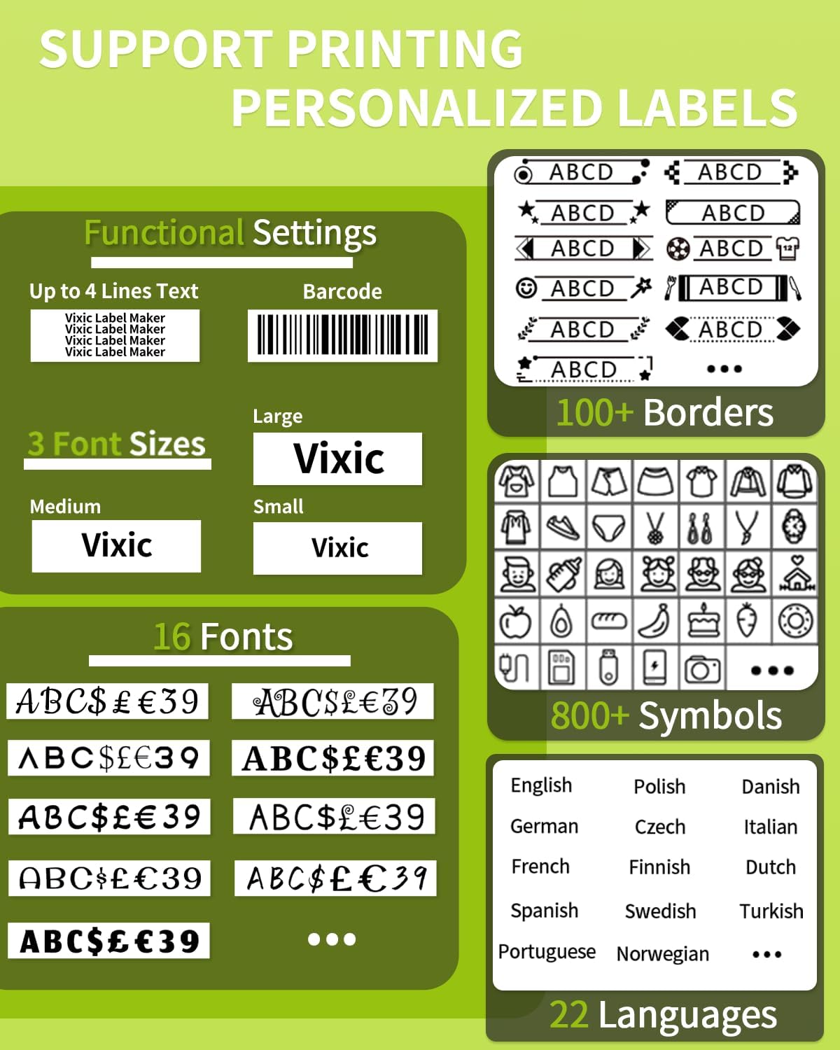 Label Maker Machine with-Tape, H1100 Handheld Label Maker Portable Labeler with Backlight Screen Keyboard for Home School Office Organization, Multiple Fonts Symbols Borders Easy to Use Inkless