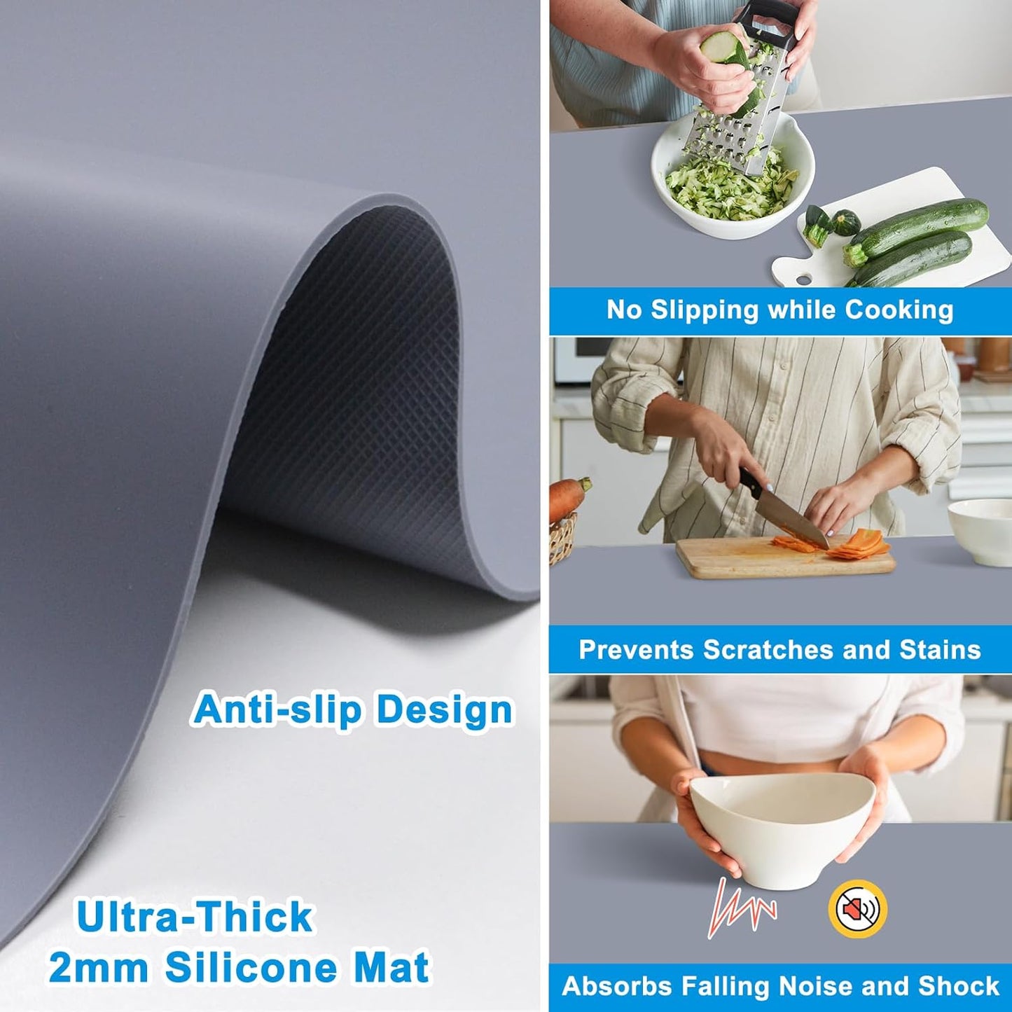 AECHY Extra Large Silicone Mat 78.74”x19.69”x0.08”, Multipurpose Silicone Mat Thick Heat Resistant Mat Shipped Rolled Up Kitchen Counter Mat Waterproof Silicone Mats for Kitchen Counter Dark Gray