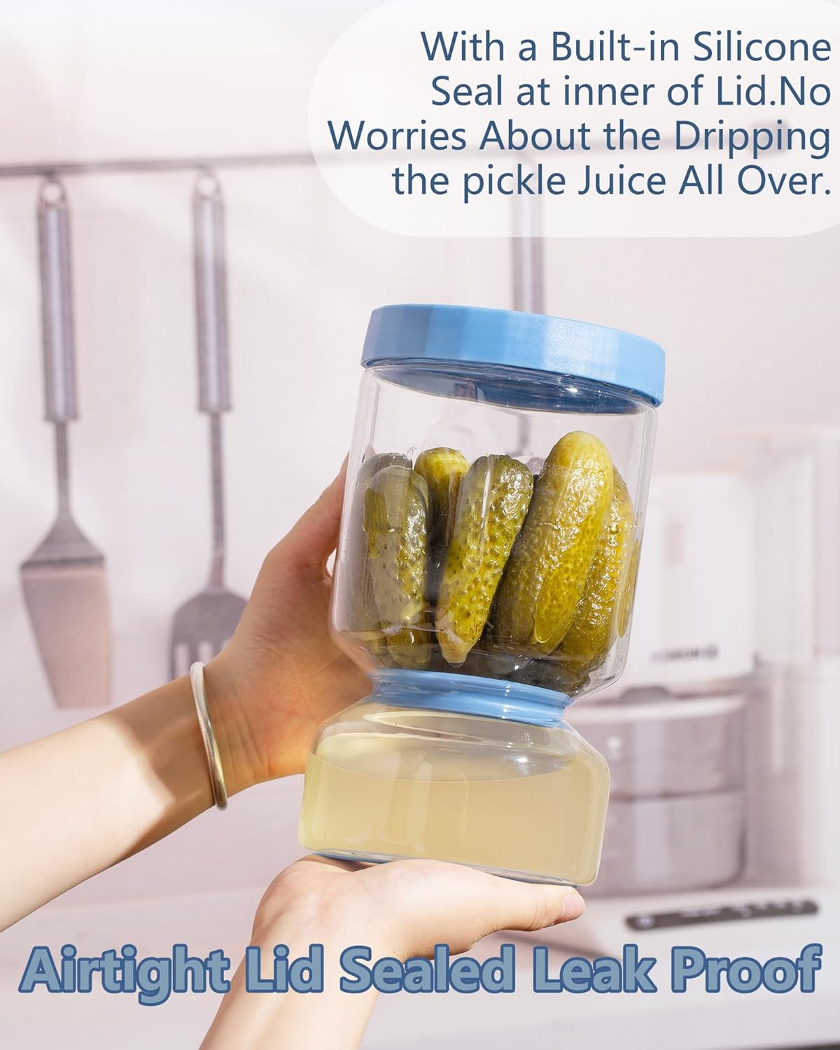 ZENS Pickle Jar with Strainer Flip, 2 Pack 51oz Pickle Container Pickle Juice Separator Hourglass Jar for Olive Keeper, Leakproof Pickle Holder Jars for Pickling Dill Sliced Storage, Gifts for Mom