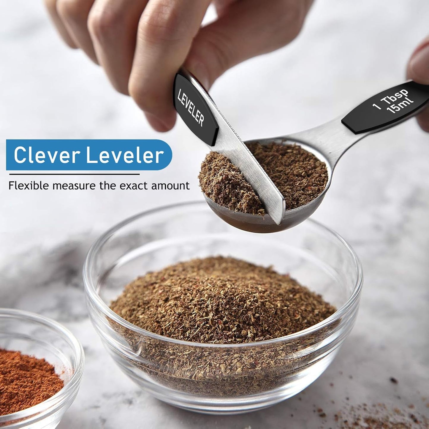 Wildone 14 Pack Stainless Steel Measuring Spoons Set, Including 8 Double Sided Magnetic Measuring Spoons(Black), 1 Leveler & 5 Mini Measuring Spoons, for Dry & Liquid Ingredients, Fits in Spice Jar