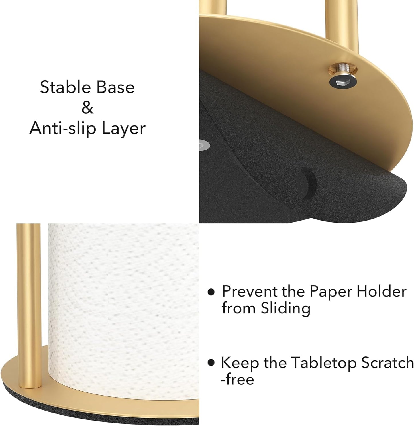 Paper Towel Holder Gold, Premium Stainless Steel Kitchen Roll Dispenser, Countertop Roll Organizer