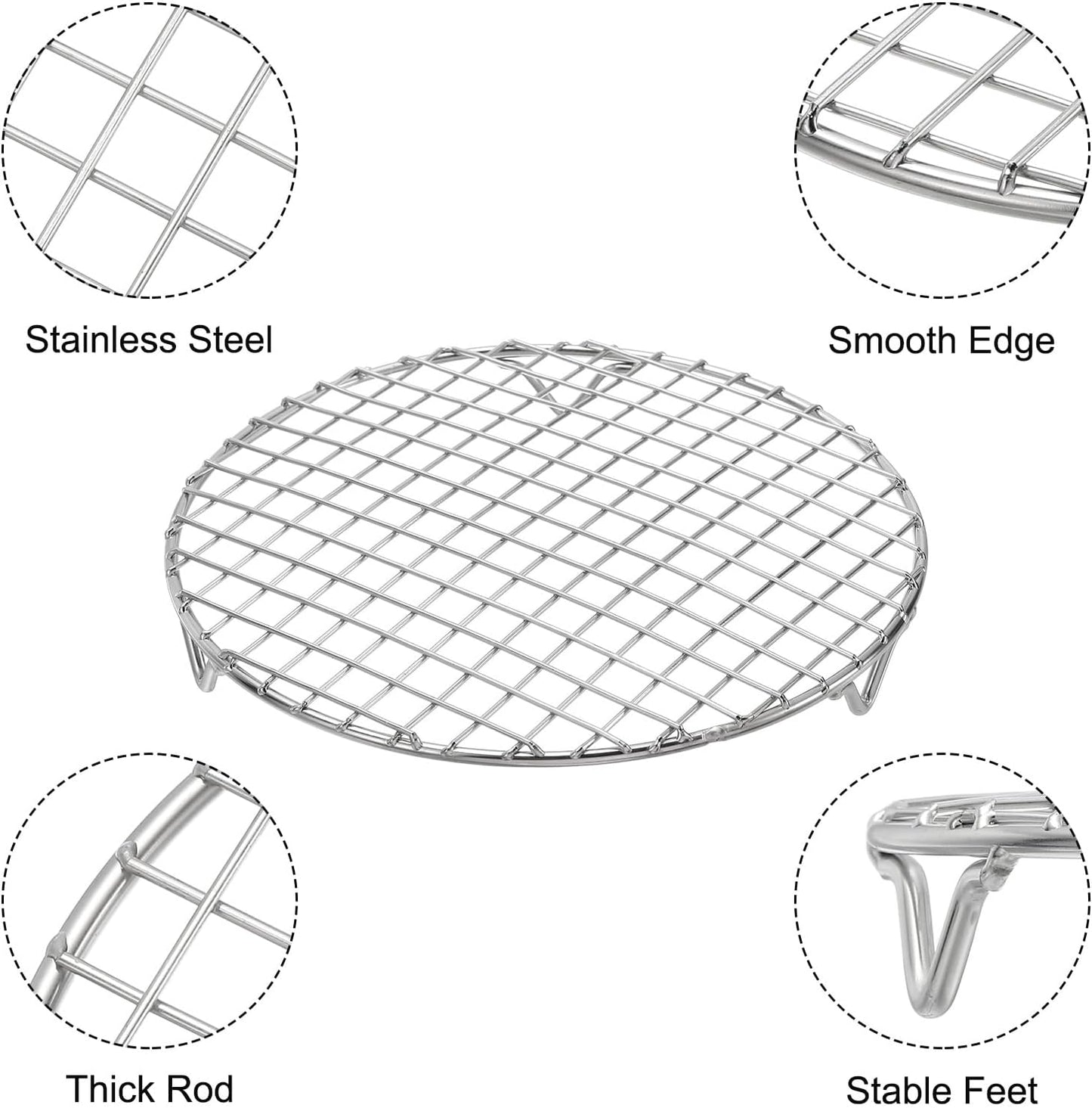 uxcell 2 Pcs Round Cooking Rack with Legs, Dia 8.3 Inch 304 Stainless Steel Barbecue Grill for Cooking Baking Barbecue Air Fryer Racks, Silver