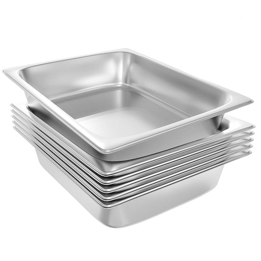 6-Pack 1/2 Size Stainless Steel Catering Pan, 2.5 Inch Deep Hotel Pan for Restaurant, Buffet, Party Supplies