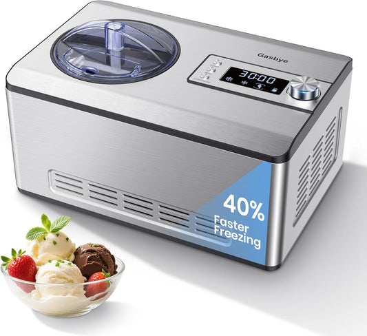 Ice Cream Maker with Upgraded Compressor, [40% Faster Freezing], No Pre-Freezing Needed, LED Display, 2.1 Qt Capacity, Easy Operation for Ice Cream & Yogurt, Stainless Steel