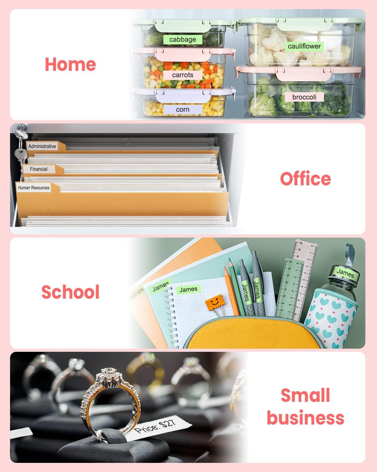 Pink Label Maker, D210S Label Maker with Tapes Waterproof, Handheld Label Makers Labeler Includes USB-C for Power, Easy-to-Read Screen, Multiple Fonts Icons Frames for Home Office Organization