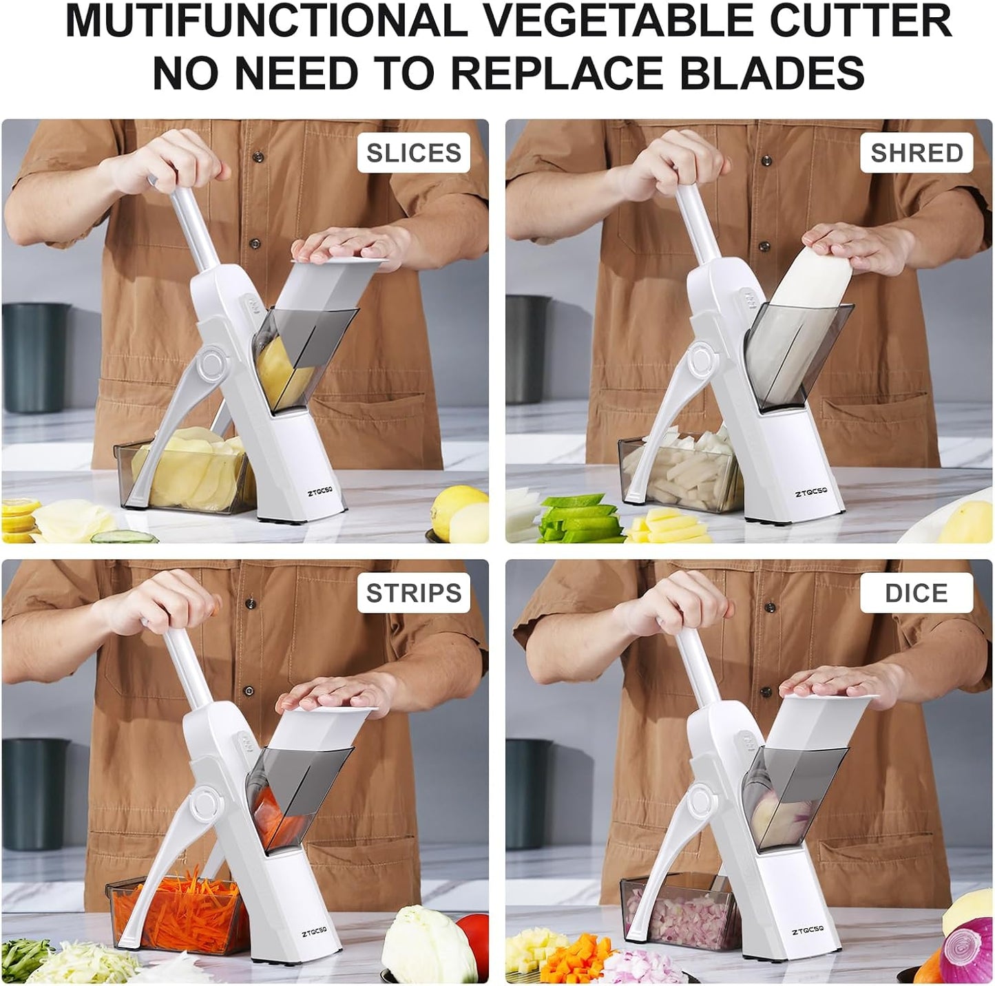 Safe Mandoline Slicer for Kitchen, Meal Prep, Potato Slicer, Adjustable/Easy to Clean/Storage, Kitchen Chopping Artifact, French Fry Cutter, Paring Knife/Cleaning Brush (only Slice, White)