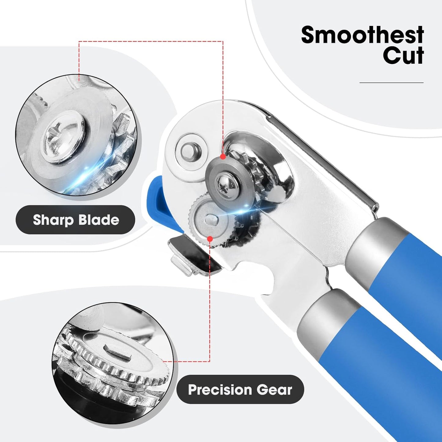 Beneno Can Opener Manual with Magnet, Hand Held Heavy Duty Can Opener with Durable Sharp Blade Smooth Edge, Big Effort-Saving Knob, Soft Grip Rubber Handle, Multifunctional Bottle Opener, Klein Blue