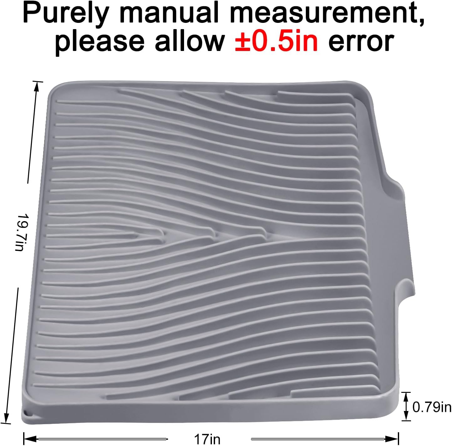 Silicone Dish Drying Mat, Stone Drying Mat for Kitchen Counter with Built-In Drain, Non-Slip Drain Pad with Built-in Drain, Heat Resistant Stone Drying Mat, 1Pcs 19.7" x 17", Grey