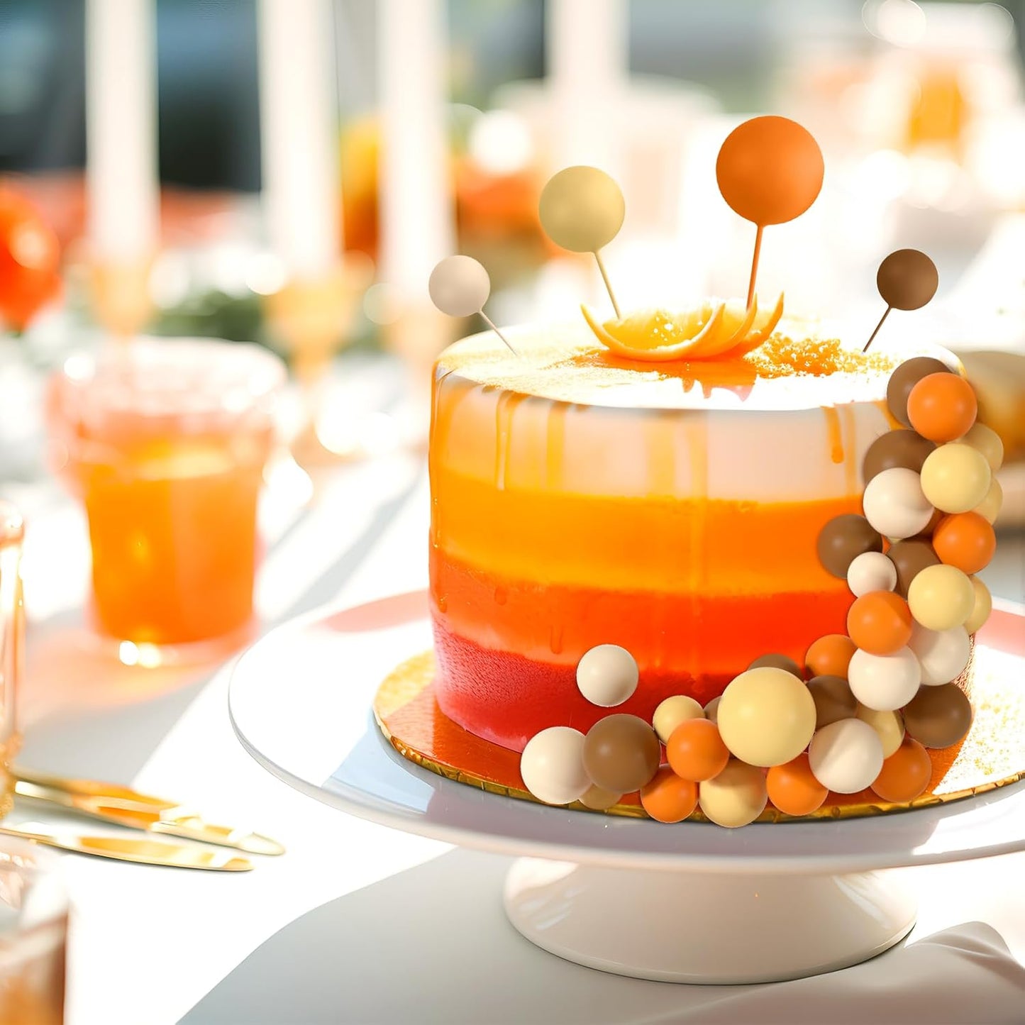 48 Pcs Balls Cake Topper Decorations Balloon Cupcake Toppers Foam Cake Topper Balls Cake Balls Decorations for Birthday Party Wedding Cake Decorating (Orange, Yellow, Apricot, Khaki)