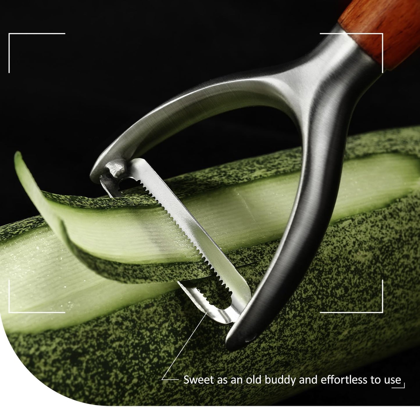 Premium high-end rosewood handle and 304 stainless steel serrated blade - ultra-sharp KULUNER Y-shaped rotary peeler for potatoes, fruits and vegetables, ergonomically designed for easy peeling